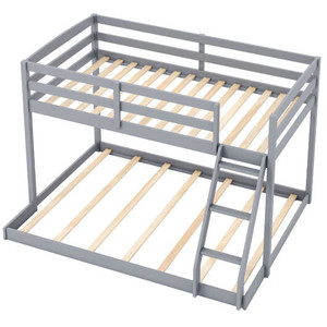Twin Over Full Bunk Bed Low Floor Bunk Bed Frame-Gray B593-HU11195