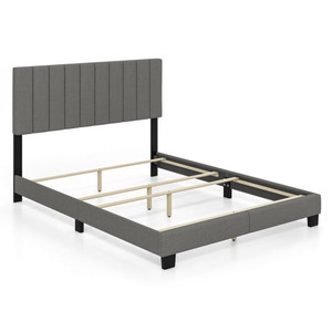 Queen Size Upholstered Bed Frame with Vertical Channel Tufted Headboard Gray B593-HU10565GR