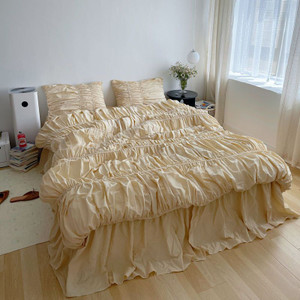 Pattern: Bubble Fold Cream Yellow, Dimensions: 1.5m bedsheet style - Handmade Bubble Pleated Cotton Q119-CJCS190282006FU