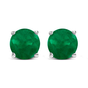 14K White Gold 5X5MM Round Green Emerald Solitaire Stud Earrings N162-023672ES19