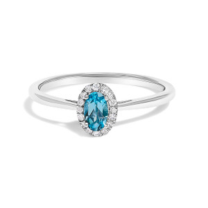 10K White Gold 5X3MM Oval Blue Topaz and Diamond Accent Halo Ring (I-J Color, I1-I2 Clarity) - Ring N162-024479R800