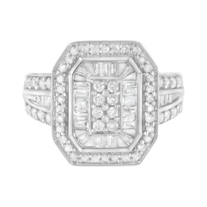 .925 Sterling Silver Round and Baguette Diamond Cathedral Ring (0.75 Cttw, H-I Color, I2-I3 Clarity N162-011211R600