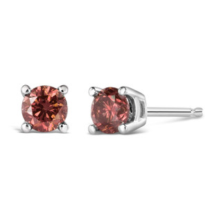 14K White Gold 3/4 Cttw 4-Prong Set Round Brilliant-Cut Pink Diamond Solitaire Stud Earrings (Treat N162-74-5311WPD