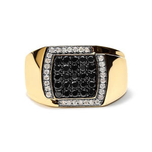 Men's 10K Yellow Gold 1.00 Cttw Cushion Cluster Black and White Diamond Statement Ring (I-J Color,  N162-023745R105