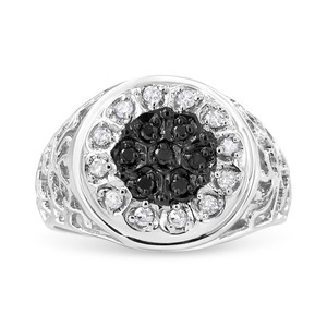 .925 Sterling Silver 1/4 Cttw White and Black Treated Diamond Halo Cluster Ring for Men (I-J Color, N162-019026R100