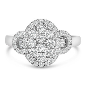 10K White Gold 1.0 Cttw Diamond Oval Cluster with Halo Vintage-Inspired Art Deco Buckle Style State N162-015496R750