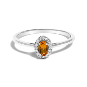 10K White Gold 5X3MM Oval Orange Citrine and Diamond Accent Halo Ring (I-J Color, I1-I2 Clarity) -  N162-023476RASH