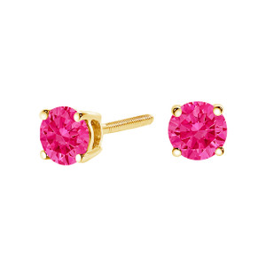 14K Yellow Gold 1.00 Cttw Round Brilliant Cut Lab Grown Pink Diamond 4-Prong Classic Solitaire Earr N162-74-6009YLP