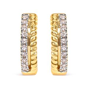 10K Yellow Gold 1/10 Cttw Diamond and Rope Twist Huggy Hoop Earrings (H-I Color, I1-I2 Clarity) N162-021113EASH