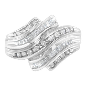 10K White Gold Round and Baguette Cut Diamond Channel Ring (3/4 Cttw, H-I Color, SI2-I1 Clarity) -  N162-008691R700