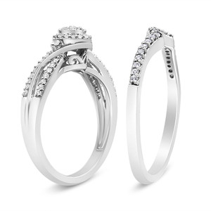 .925 Sterling Silver 1/3 Cttw Composite Diamond Frame Bypass Bridal Set Ring and Band (I-J Color, I N162-021512R400