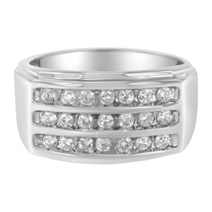 14K White Gold Men's Diamond Channel Set Band Ring (1 cttw, H-I Color, SI2-I1 Clarity) N162-015530R125