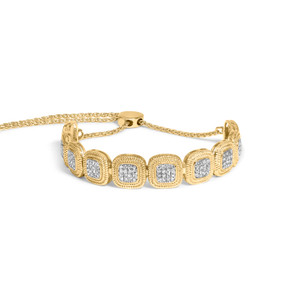 14k Yellow Gold Plated .925 Sterling 5/8 Cttw Diamond Composite Cushion Frame 4"-10" Adjustable Bol N162-00-2105YDM