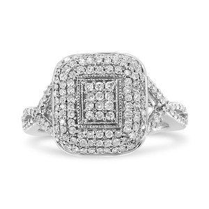 .925 Sterling Silver 1/2 Cttw Round-Cut Diamond Cluster Cushion Ring (I-J , I1-I2) - Size 7 N162-016937R700