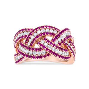 18K Rose Gold Red Ruby and 7/8 Cttw Diamond Woven Braided Band Ring (F-G Color, VS1-VS2 Clarity) -  N162-020092RD01
