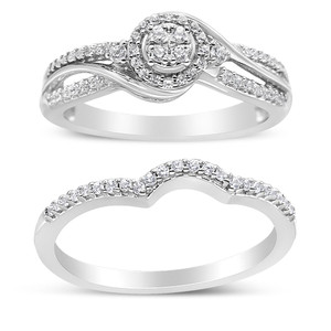 .925 Sterling Silver 1/3 Cttw Composite Diamond Frame Bypass Bridal Set Ring and Band (I-J Color, I N162-021474R110