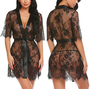 Color: black, Size: XXXL - Lace deep V-neck home pajamas Q119-CJNSSYLY02482-black-XXXL