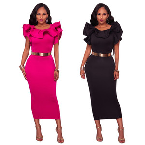 Ruffle O-Neck Black Sexy Dress Q119-CJNSSYLY00790
