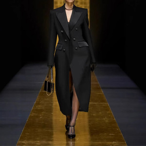 Double Breasted Slim Waist Long Slit Suit Skirt Q119-CJYD2544212