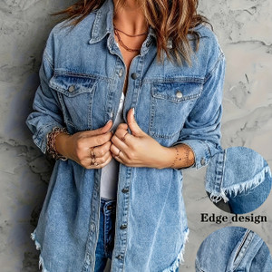 Color: Sky  Blue, Size: M - European And American Style Women Retro Washed Denim Jacket Casual With Q119-CJYD244443427AZ