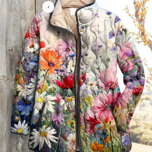 Color: Picture style, Size: M - Women's Fashion Tuck Cotton Digital Printing Coat Q119-CJJK254706803CX