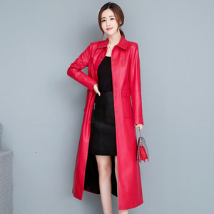 Color: Red routine, Size: 5XL - Ladies Fashion Thin Leather Trench Coat Coat Q119-CJZP160345325YB