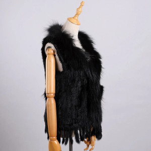 Color: black, Size: S - Luxury Women's Genuine Premium Long Hair Rabbit Fur Knit Vest Raccoon Fur T F640-12000038456018699