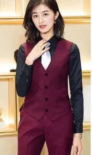 Color: Red, Size: L - YASUGUOJI New Fashion Business Slim Fit Women Vest OL V Neck Formal Office La F640-12000024826580162