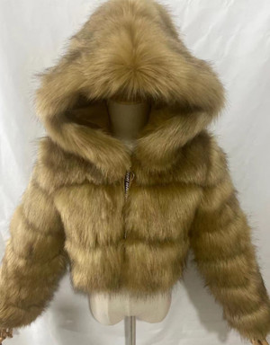 Color: Grass color dye tip, Size: 5XL - Short Hooded Faux Fur Long Sleeve Coat Q119-CJFP254405108HS