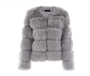 Color: Gray, Size: M - New faux furry slim mink jacket short faux fur fur coat female Q119-CJNSWTYM00058-Gray-M