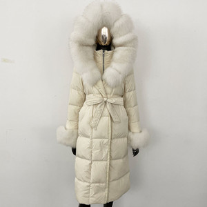 Color: Beige White, Size: S - Thickened Long Section White Goose Down Slim Fit Women's Coat Q119-CJYD245180471SH