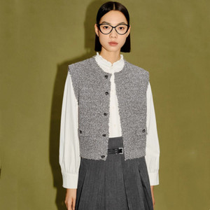 Women's Design Gray Melange Knitted Vest Q119-CJYD2036191