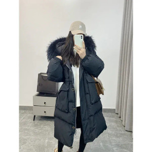 Color: black, Size: M - Down Jacket Women Waterproof Winter Long Puffer Jacket 2024 Real Raccoon Fu F640-12000040017252121