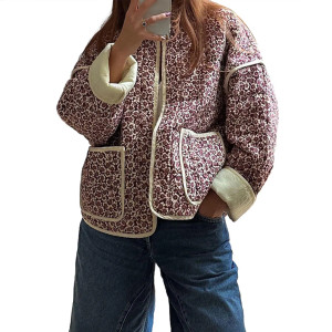 Color: Blue, Size: L - Combhasaki Women's Autumn Vintage Y2K Floral Print Quilted Cardigan Parka Co F640-12000041705076180