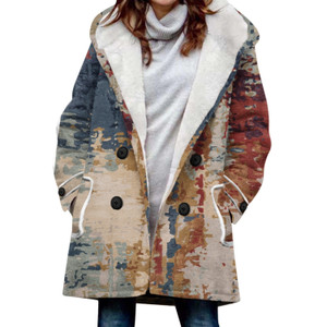 Women's Windbreaker Winter Thickened Imitation Lamb Stitching Floral Hooded Q119-CJYD2190307
