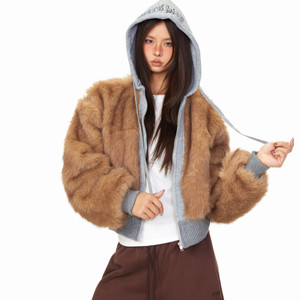 Faux Fur Letter Hooded Thick Cotton Coat For Women Winter Q119-CJJK2595719