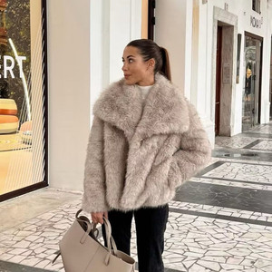 Color: Light Khaki Large Lapel, Size: 2XL - Faux Fur Coat Female Short Chic Q119-CJYD255098836JQ