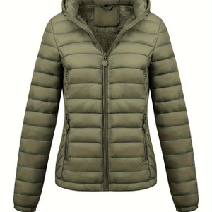 Color: ArmyGreen, Size: XS - Women's Lightweight Hooded Winter Jacket Nylon Material Q119-CJYD242906519SH