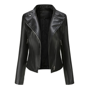Color: Black, Size: XXXL - PU Lapel Women Slim-fit Leather Coat Women Q119-CJYD210764806FU