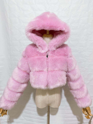 Color: Light Purple, Size: 2XL - Short Hooded Faux Fur Long Sleeve Coat Q119-CJFP254405110JQ
