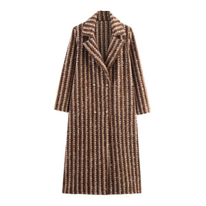 Autumn And Winter Women's British Style Woolen Striped Wide Coat Q119-CJQB2526739