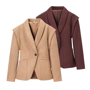 Retro Lapels Suede Waist-controlled Long Sleeves Jacket Coat Q119-CJYD2536304