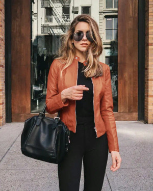Color: Orange, Size: M - Womens Spring Full Long Sleeve Jacket Coat Autumn Leather Blazer Winter Zi F640-12000042770972305