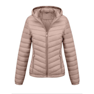 Color: CoralPink, Size: S - Women's Solid-Color Zippered Hooded Winter Coat Jacket Casual Q119-CJXZ263405732FU