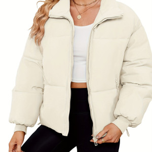 Color: Beige, Size: M - Women's Lightweight Quilted Down Jacket Casual Long Sleeve Q119-CJYD254293519SH
