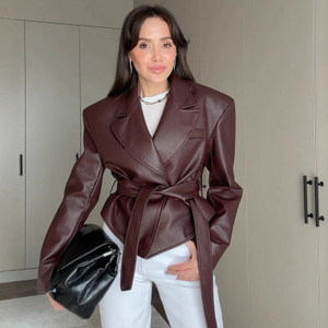 Women's Motorcycle Cool Strapped Temperament Leather Jacket Q119-CJYD2586710