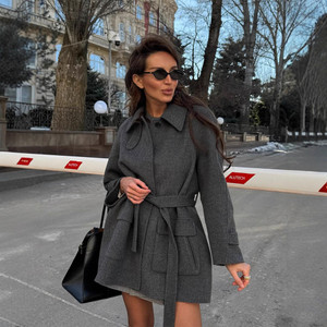 Polyester Women's Lace-up Button Trench Coat Q119-CJQB2554651