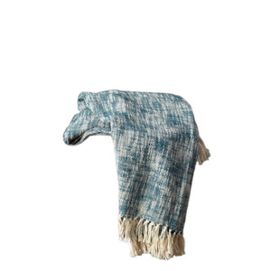 50" X 60" Blue and White Woven Cotton Throw Blanket with Fringe N270-516537