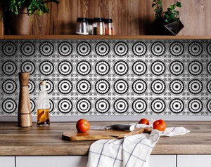 8" X 8" Black and White Posy Peel and Stick Removable Tiles N270-399984