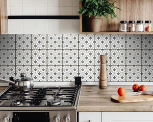8" X 8" Black and White Rosa Peel and Stick Removable Tiles N270-399959